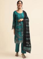 Faux Georgette Teal Green Traditional Wear Zari Work Straight Suit